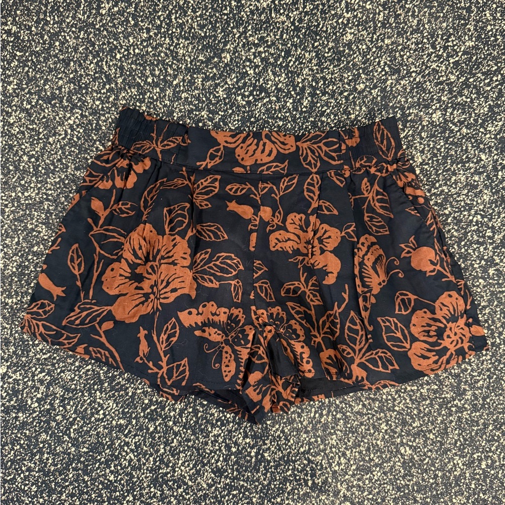 Jane & Jack Girls Floral Print Black and Rust Casual Shorts